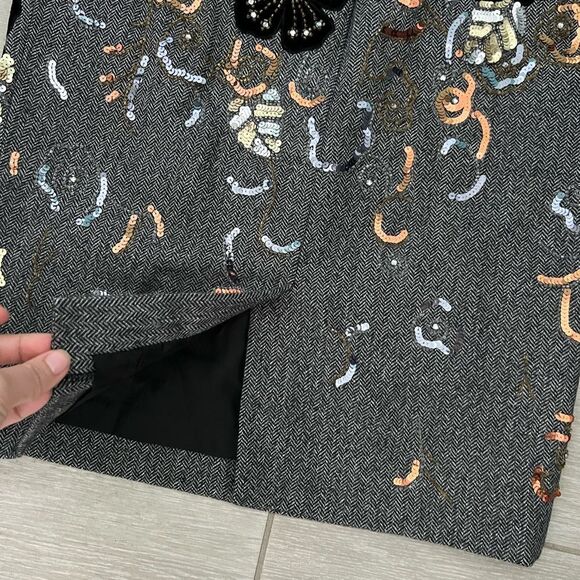 ECCOCI Gray 100% wool beaded sequin embroidered pencil skirt size 8 - Picture 6 of 7